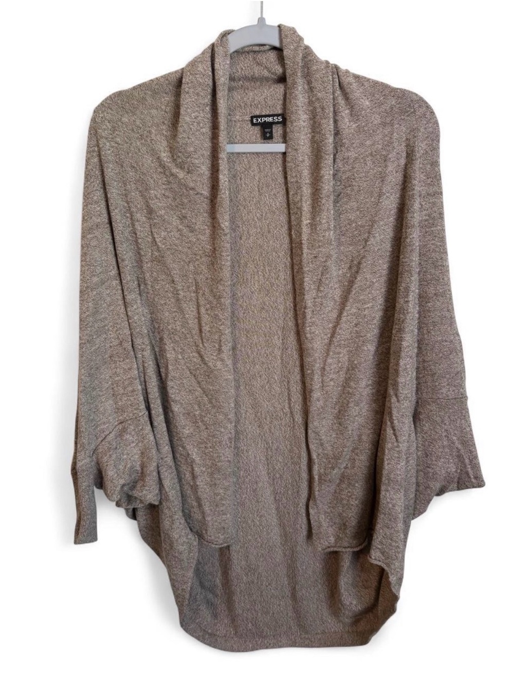 Express Draped Open-Front Cardigan in Taupe Heather